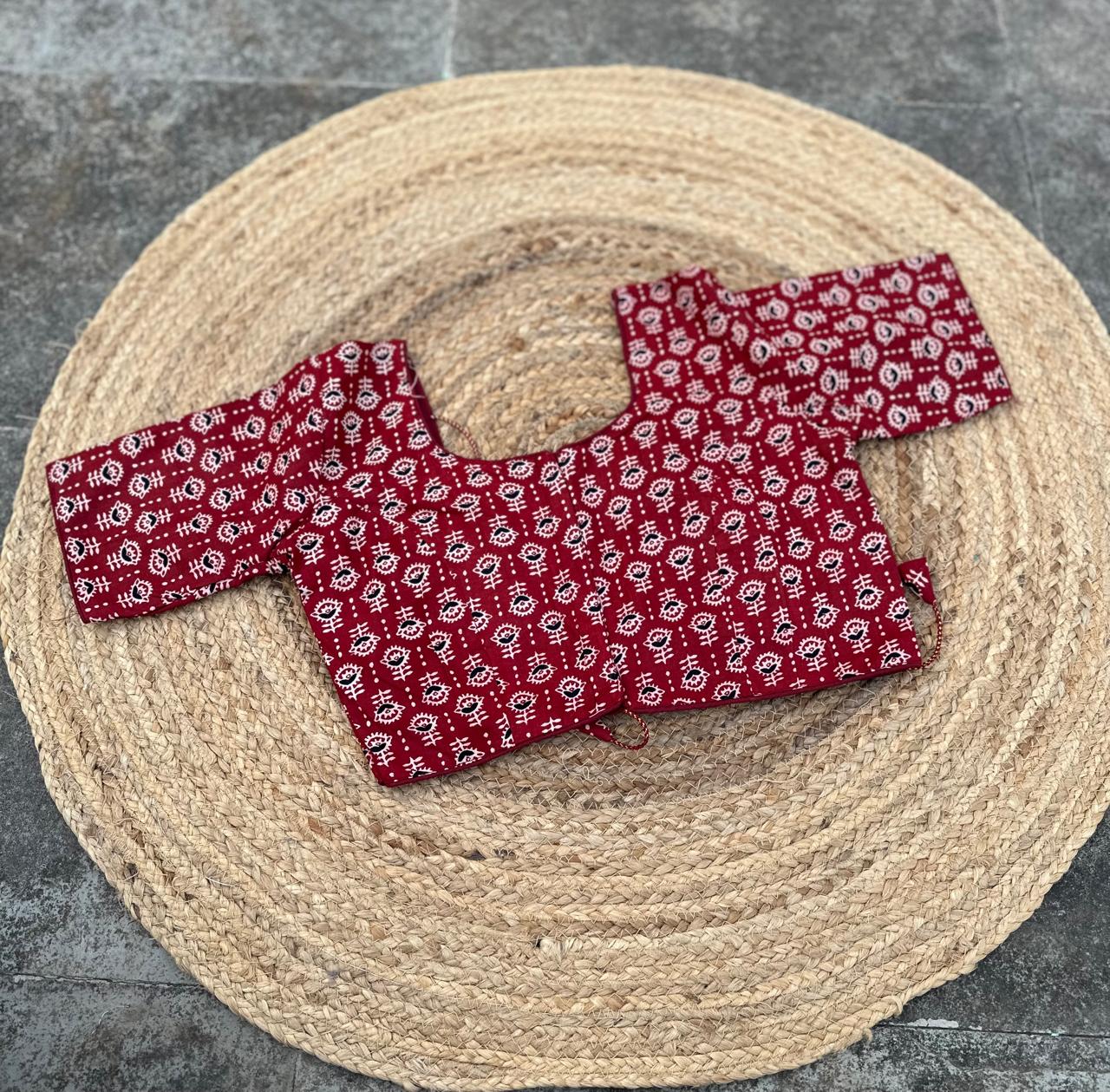 Deep Maroon Block Print Blouse