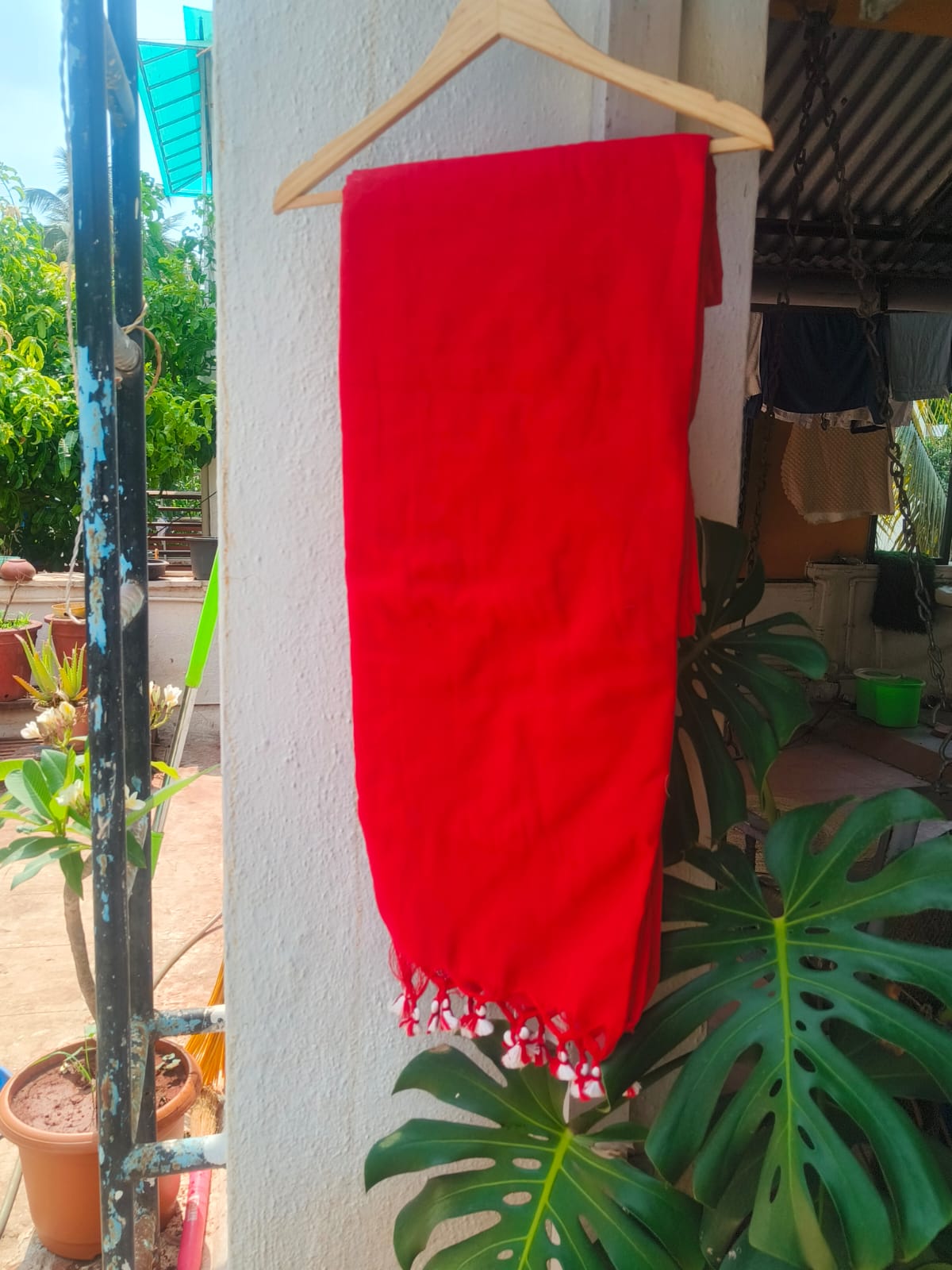 Cherry Red Plain Saree